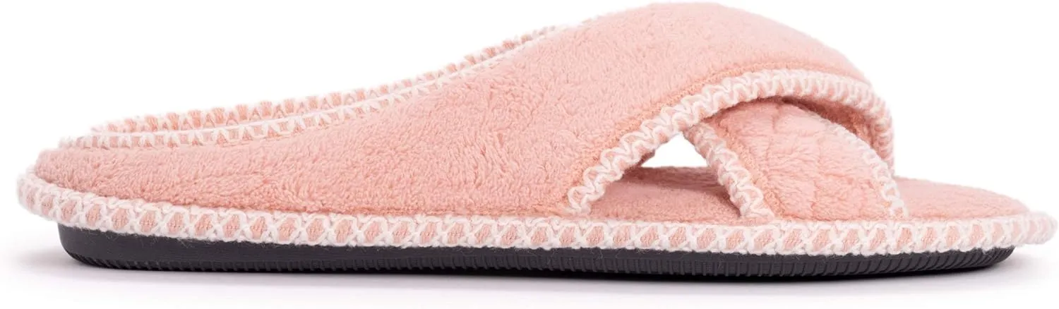 MUK LUKS Women's Ada Chenille Crossband Slippers-Daisy White