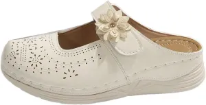 Mules for Women 2025 Dressy Summer Closed Toe Sandals Casual Slip On Wedge with Adjustable Hook Loop Hollow Out Flower Buckle Clogs Comfortable Backless Shoes