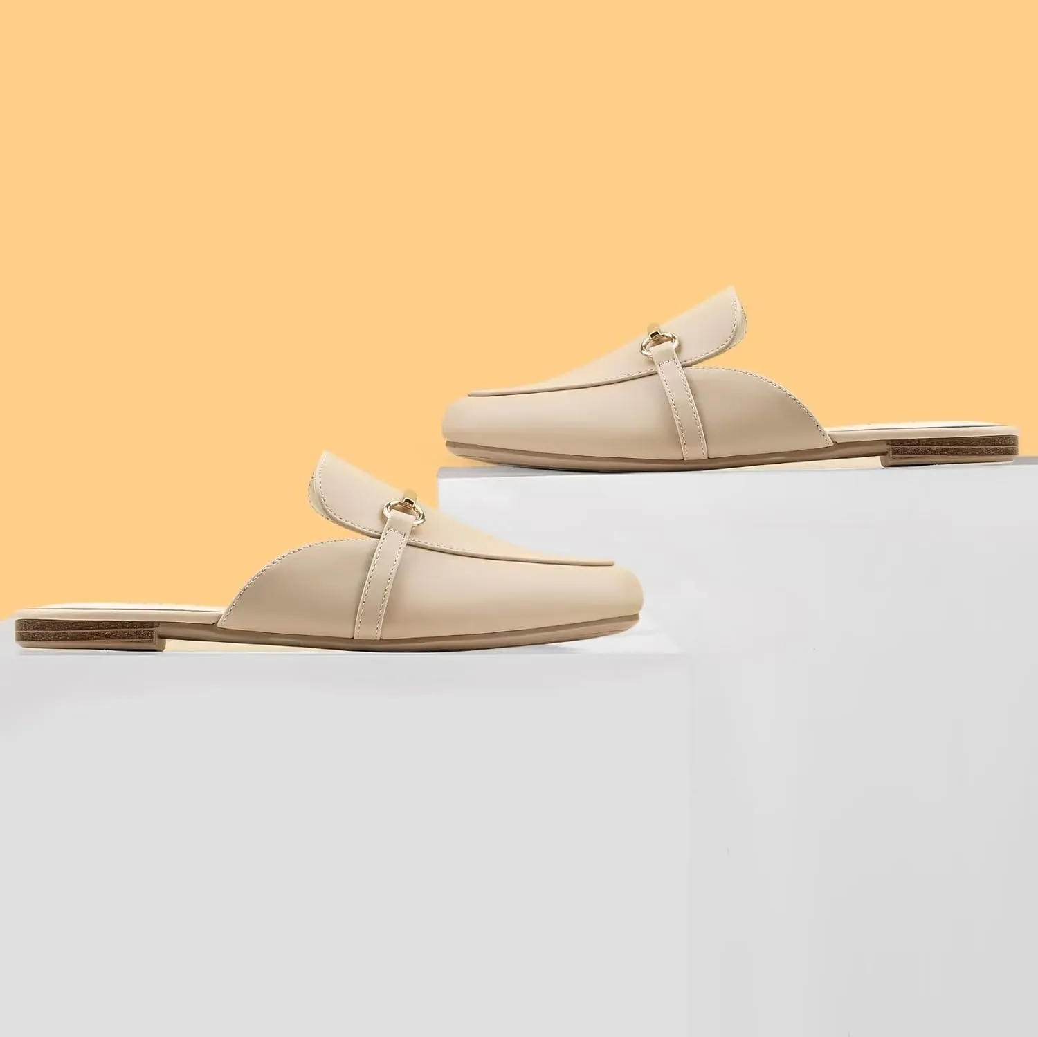 MUSSHOE Mules for Woman Buckle Flats Comfortable Slip on Women Mules Flats Shoes Backless Loafers