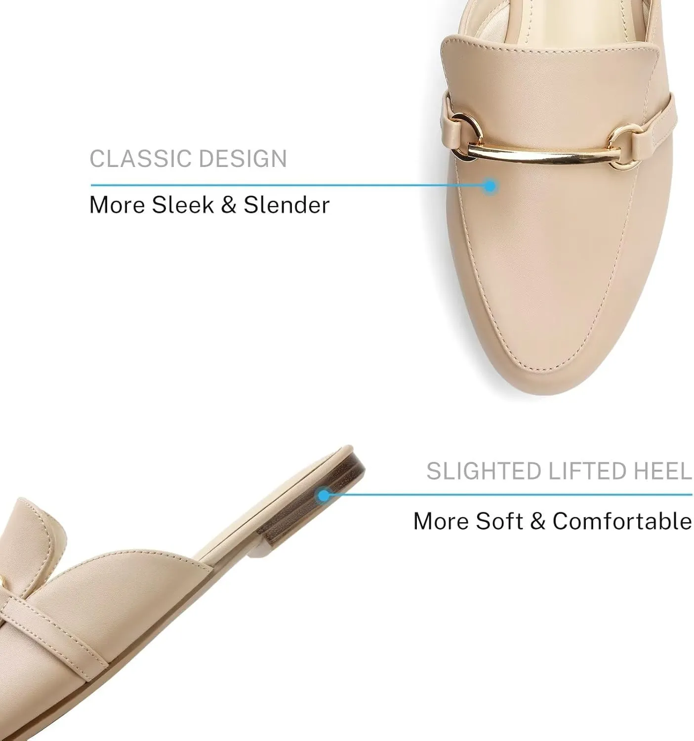 MUSSHOE Mules for Woman Buckle Flats Comfortable Slip on Women Mules Flats Shoes Backless Loafers