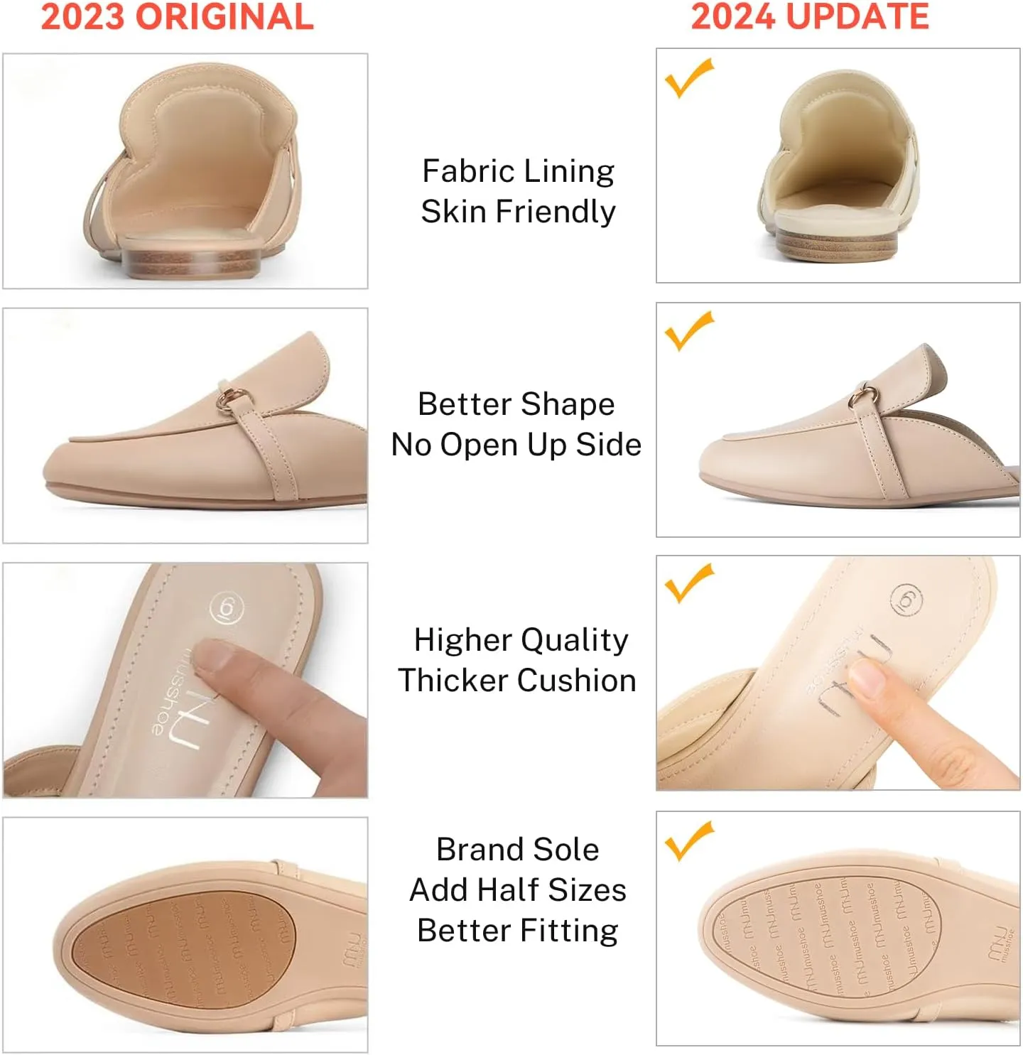 MUSSHOE Mules for Woman Buckle Flats Comfortable Slip on Women Mules Flats Shoes Backless Loafers