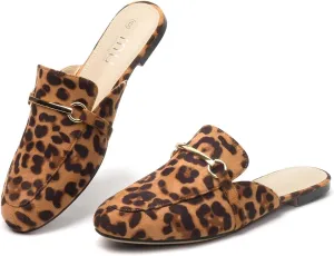 MUSSHOE Mules for Woman Buckle Flats Comfortable Slip on Women Mules Flats Shoes Backless Loafers
