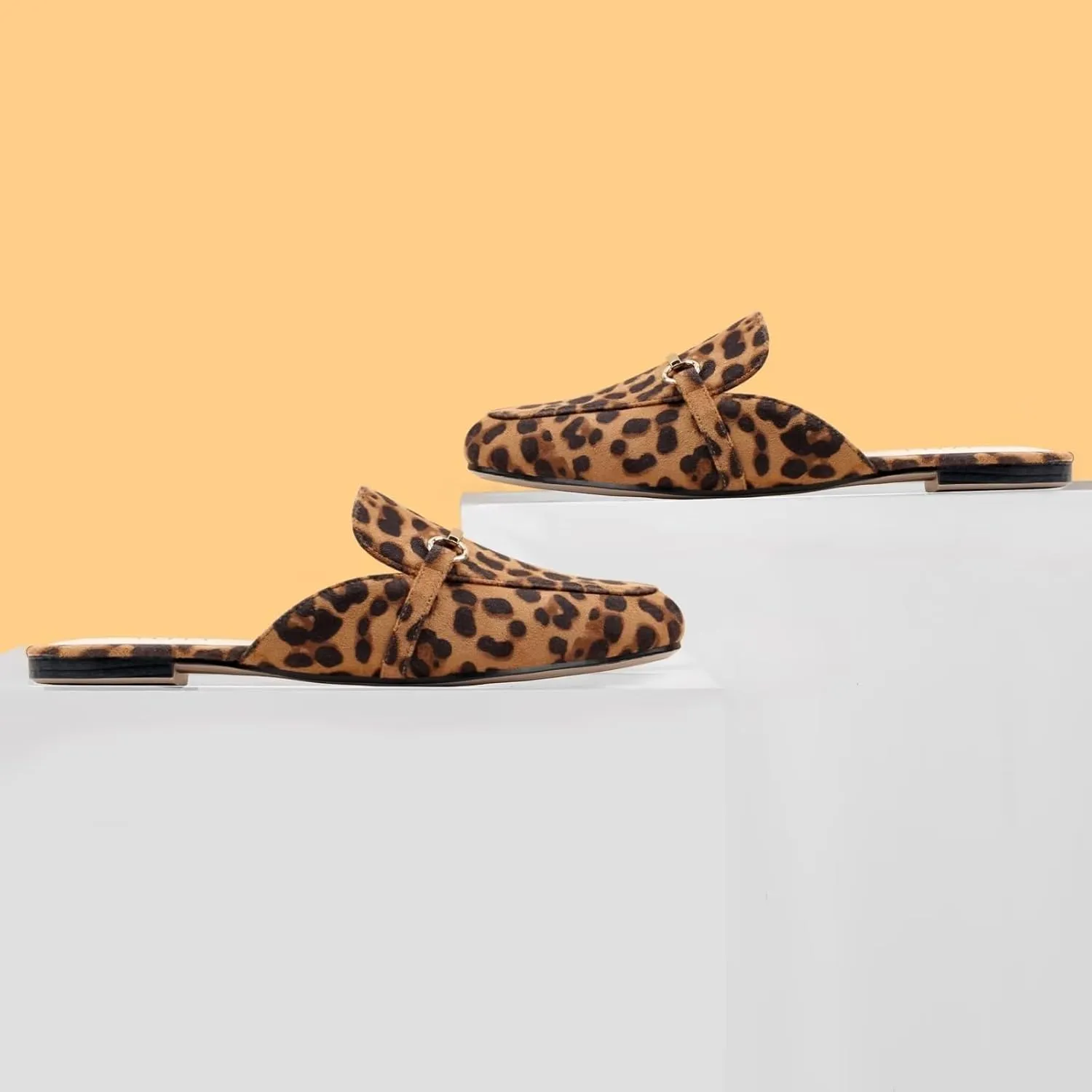 MUSSHOE Mules for Woman Buckle Flats Comfortable Slip on Women Mules Flats Shoes Backless Loafers