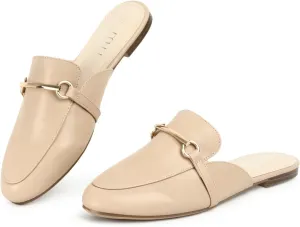 MUSSHOE Mules for Woman Buckle Flats Comfortable Slip on Women Mules Flats Shoes Backless Loafers