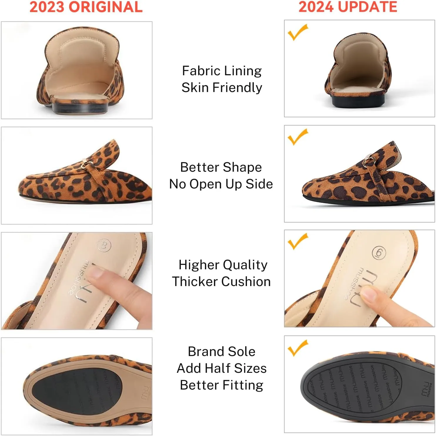 MUSSHOE Mules for Woman Buckle Flats Comfortable Slip on Women Mules Flats Shoes Backless Loafers