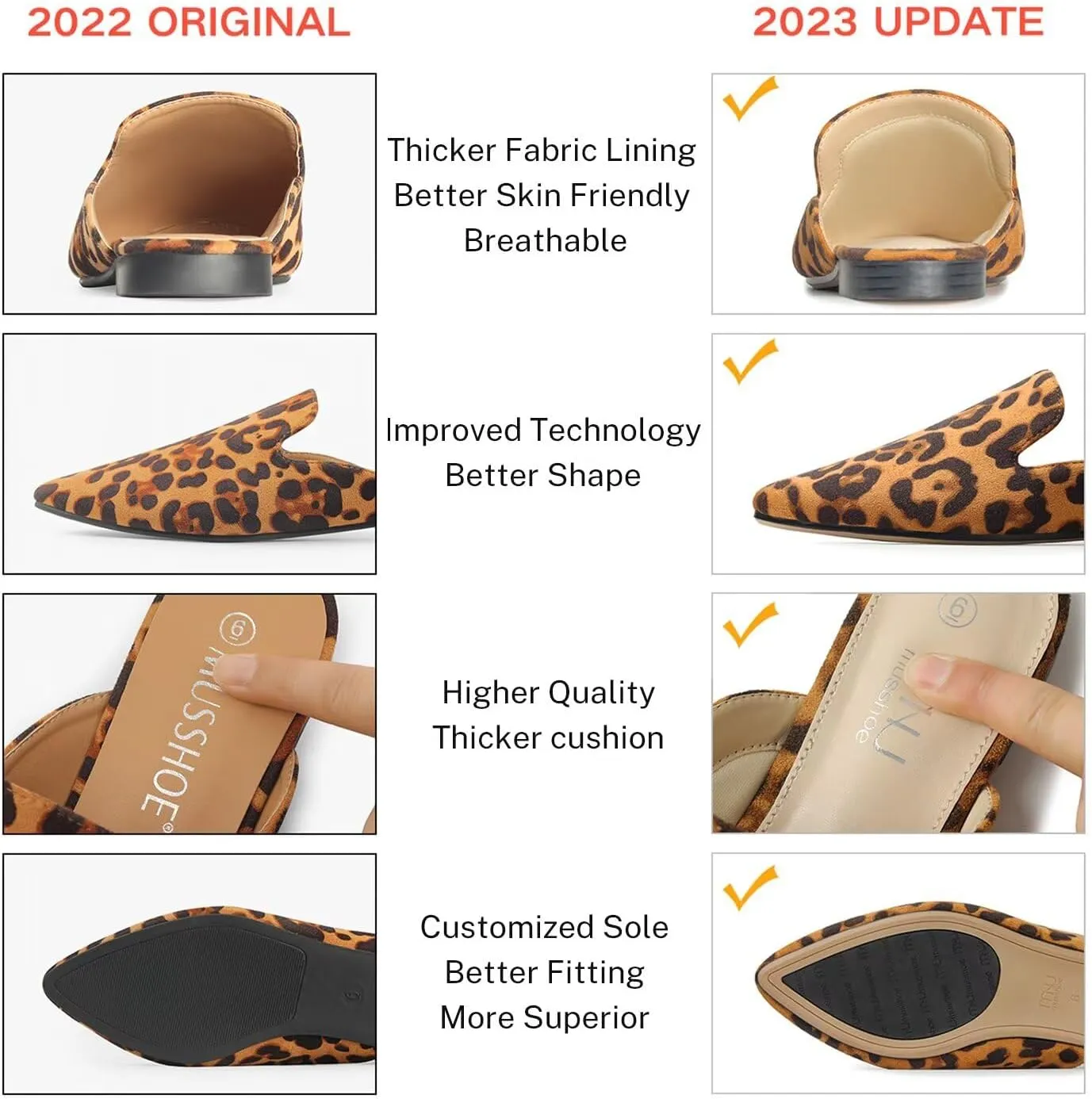 MUSSHOE Mules for Women Flats Comfortable Pointed Toe Women Mules