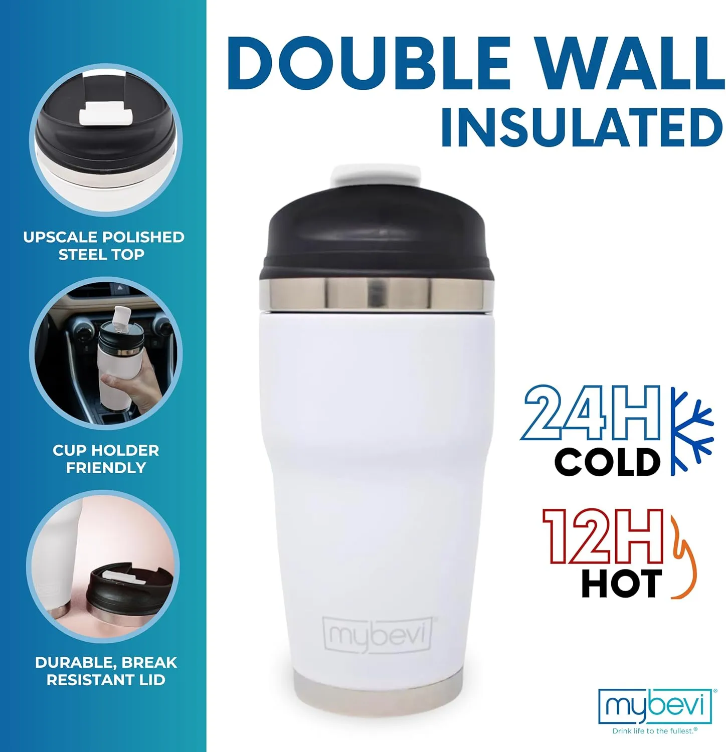 MyBevi Retro Wave Stainless Steel Premium Grade Insulated Travel Tumbler (12 oz Matte White, 12 oz)
