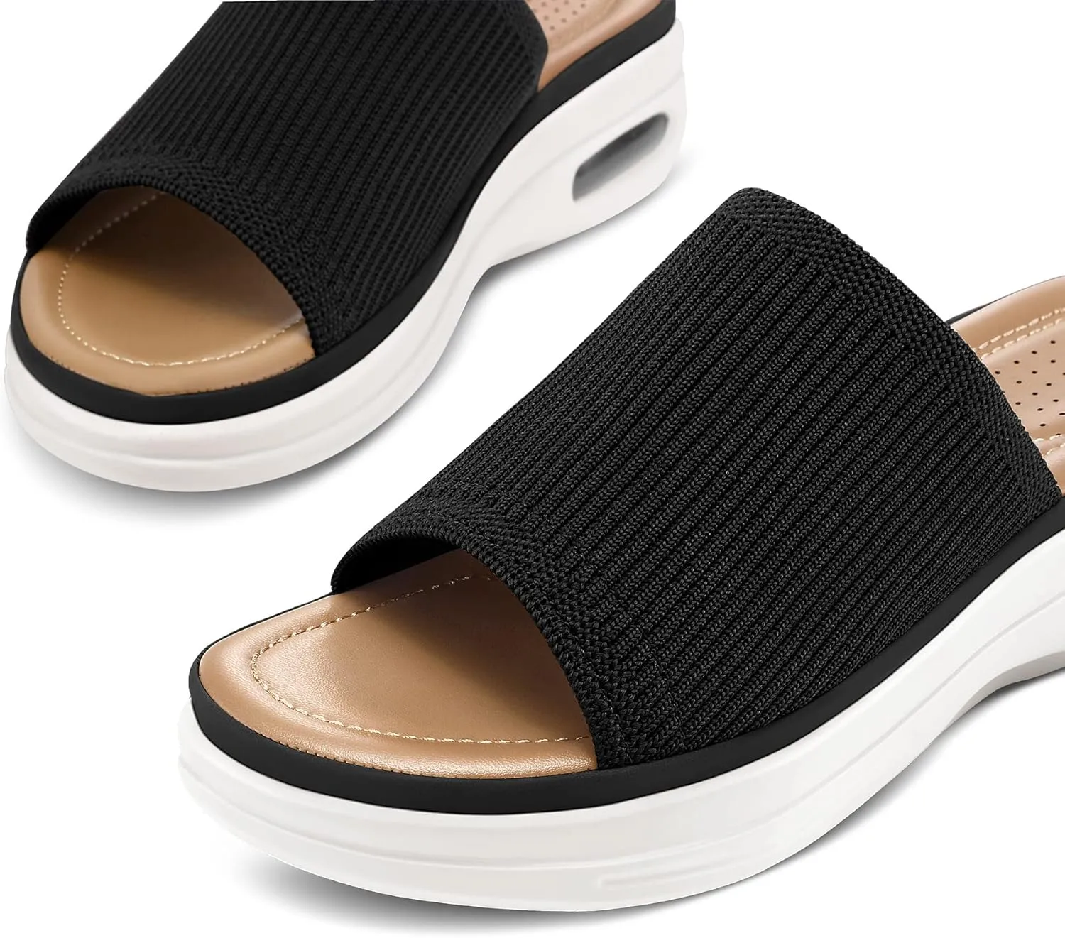 mysoft Women's Comfortable Slide Sandals Air Cushion Knit Slip On Wedge Lightweight Walking Sandals Platform Summer Shoes