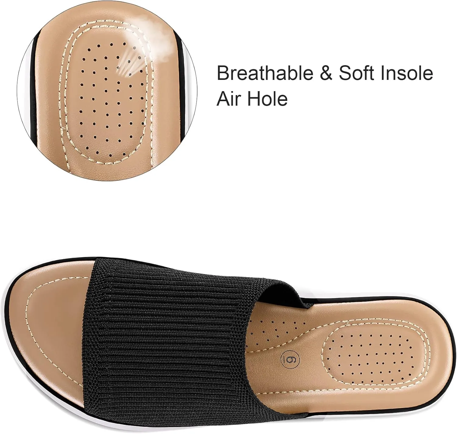 mysoft Women's Comfortable Slide Sandals Air Cushion Knit Slip On Wedge Lightweight Walking Sandals Platform Summer Shoes