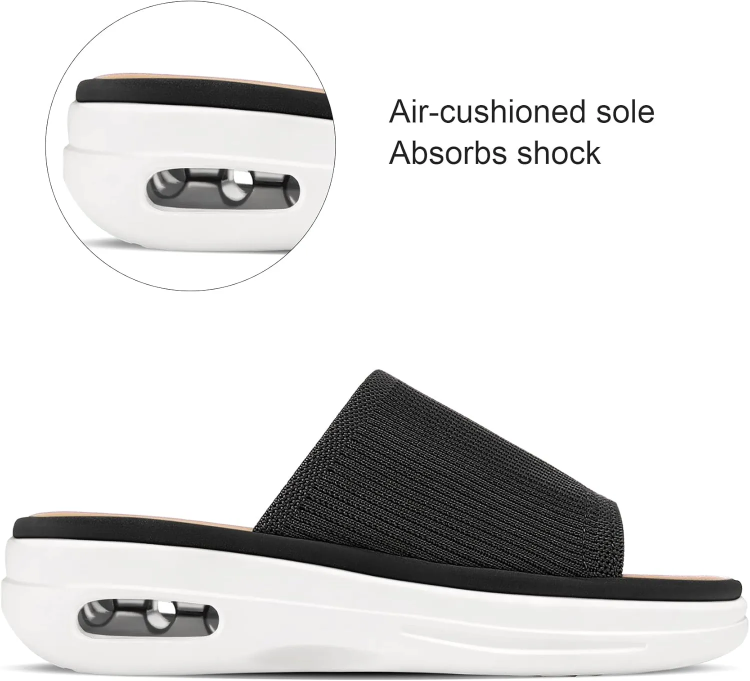 mysoft Women's Comfortable Slide Sandals Air Cushion Knit Slip On Wedge Lightweight Walking Sandals Platform Summer Shoes