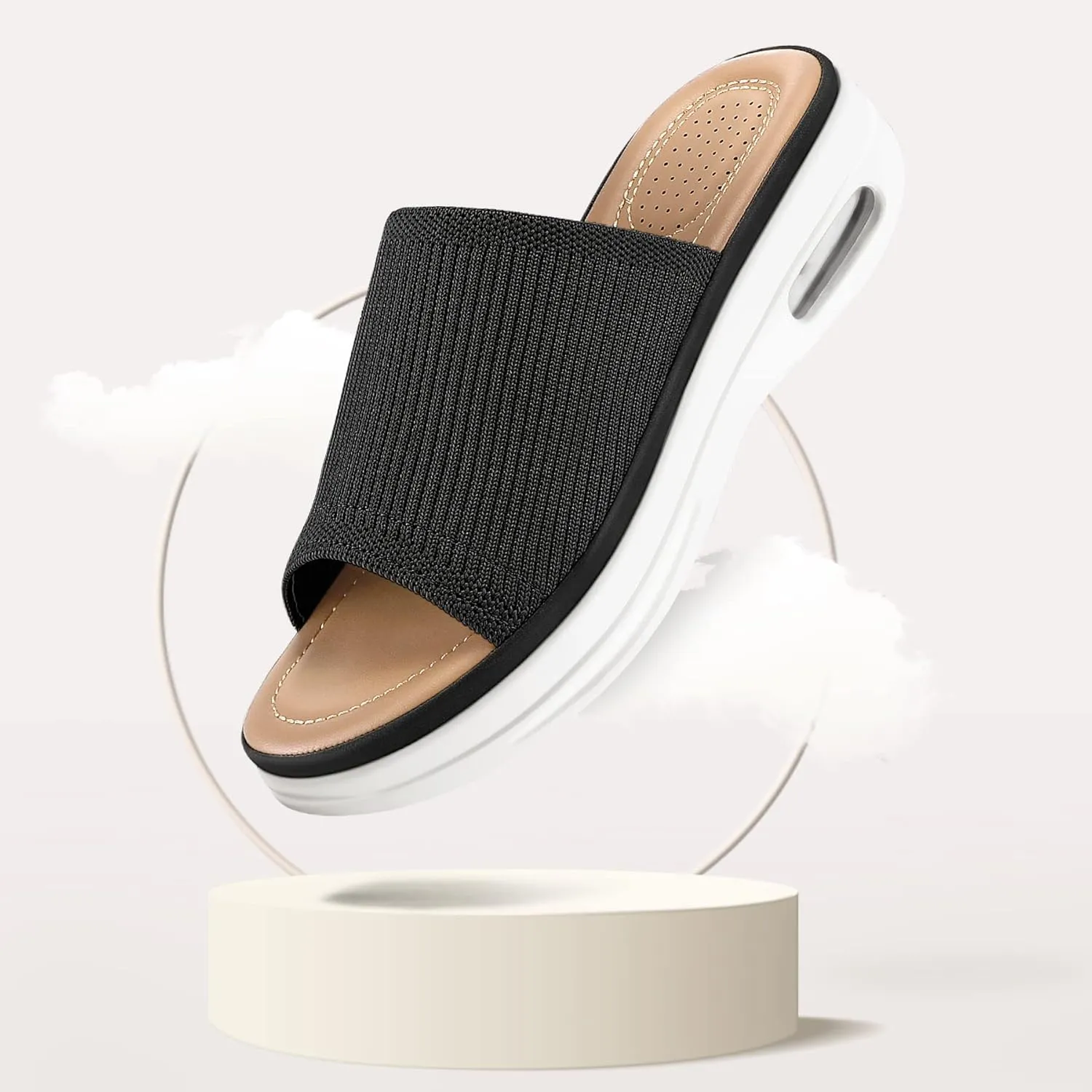 mysoft Women's Comfortable Slide Sandals Air Cushion Knit Slip On Wedge Lightweight Walking Sandals Platform Summer Shoes