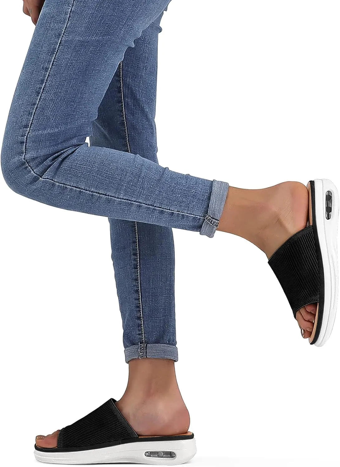 mysoft Women's Comfortable Slide Sandals Air Cushion Knit Slip On Wedge Lightweight Walking Sandals Platform Summer Shoes