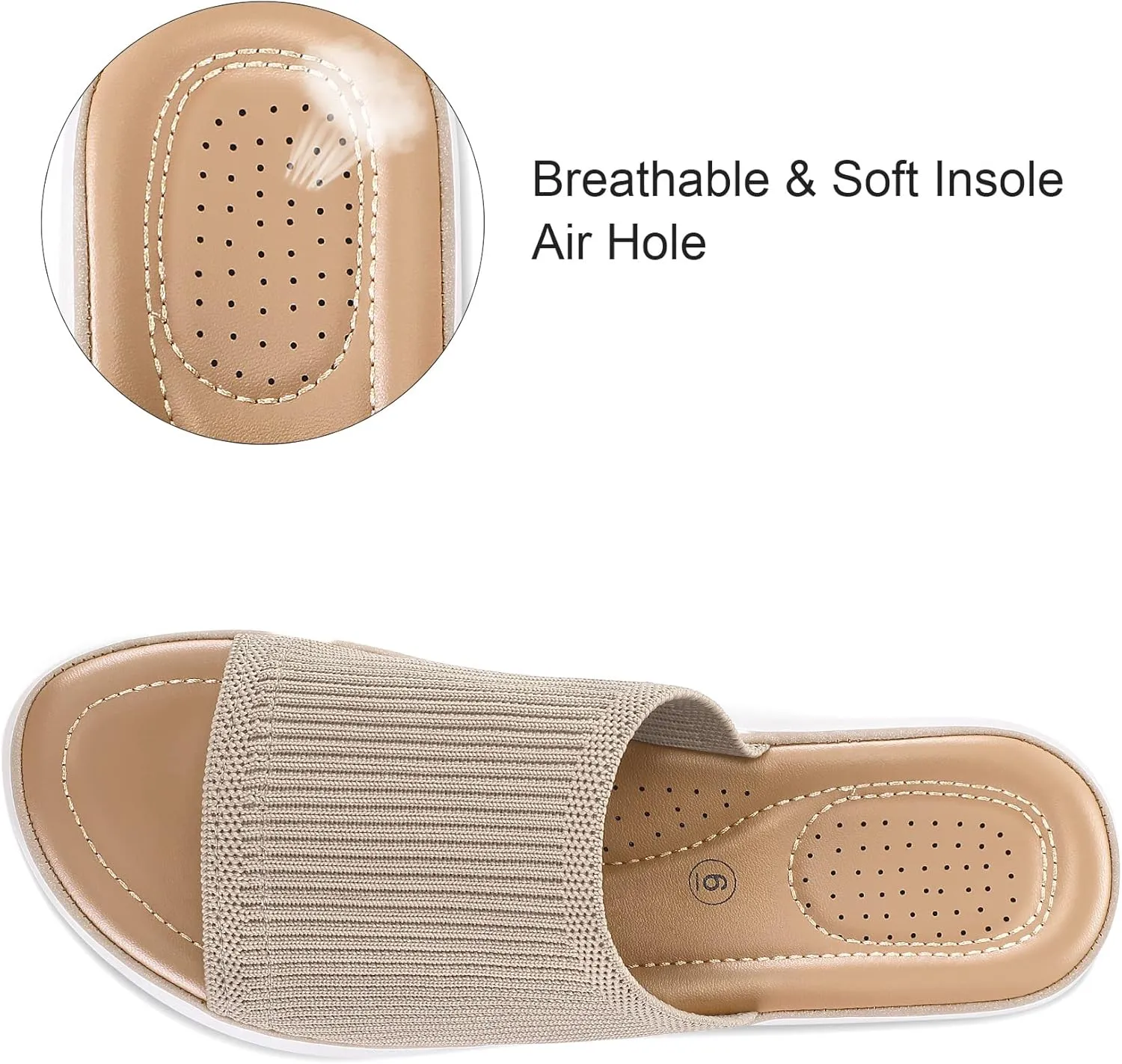 mysoft Women's Comfortable Slide Sandals Air Cushion Knit Slip On Wedge Lightweight Walking Sandals Platform Summer Shoes