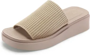 mysoft Women's Platform Sandals 1.8 Inch Slip On Comfortable Knit Open Toe Flatform Chunky Slide Sandals