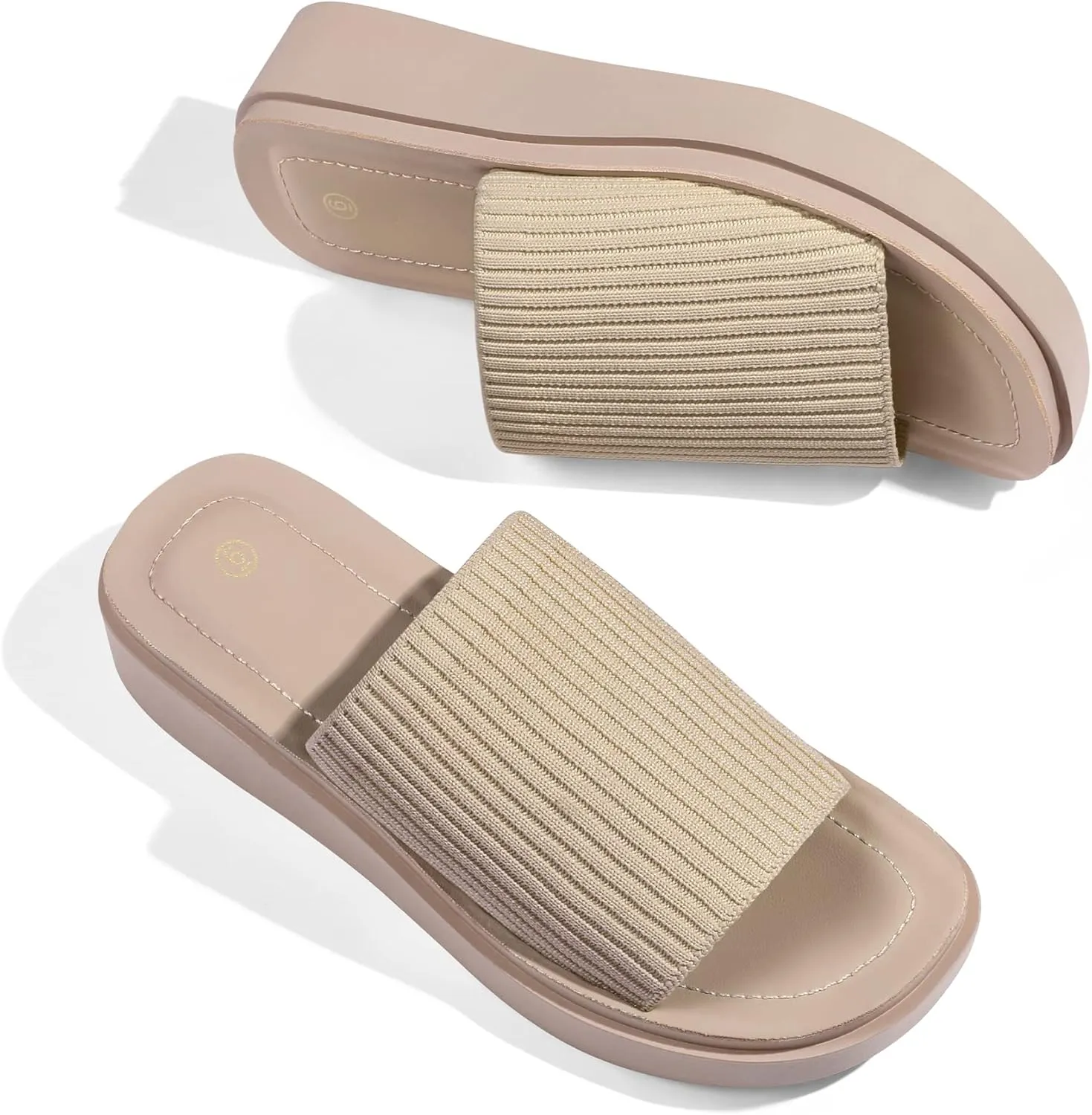 mysoft Women's Platform Sandals 1.8 Inch Slip On Comfortable Knit Open Toe Flatform Chunky Slide Sandals