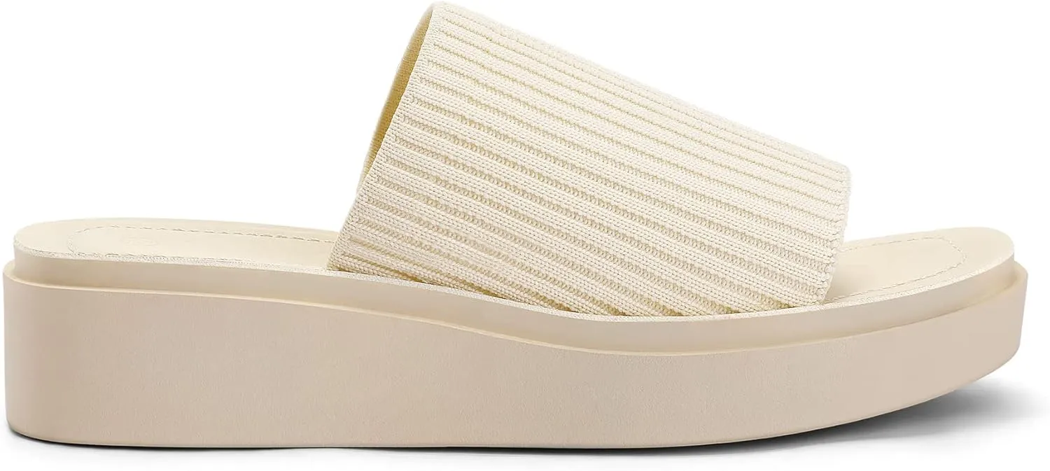 mysoft Women's Platform Sandals 1.8 Inch Slip On Comfortable Knit Open Toe Flatform Chunky Slide Sandals