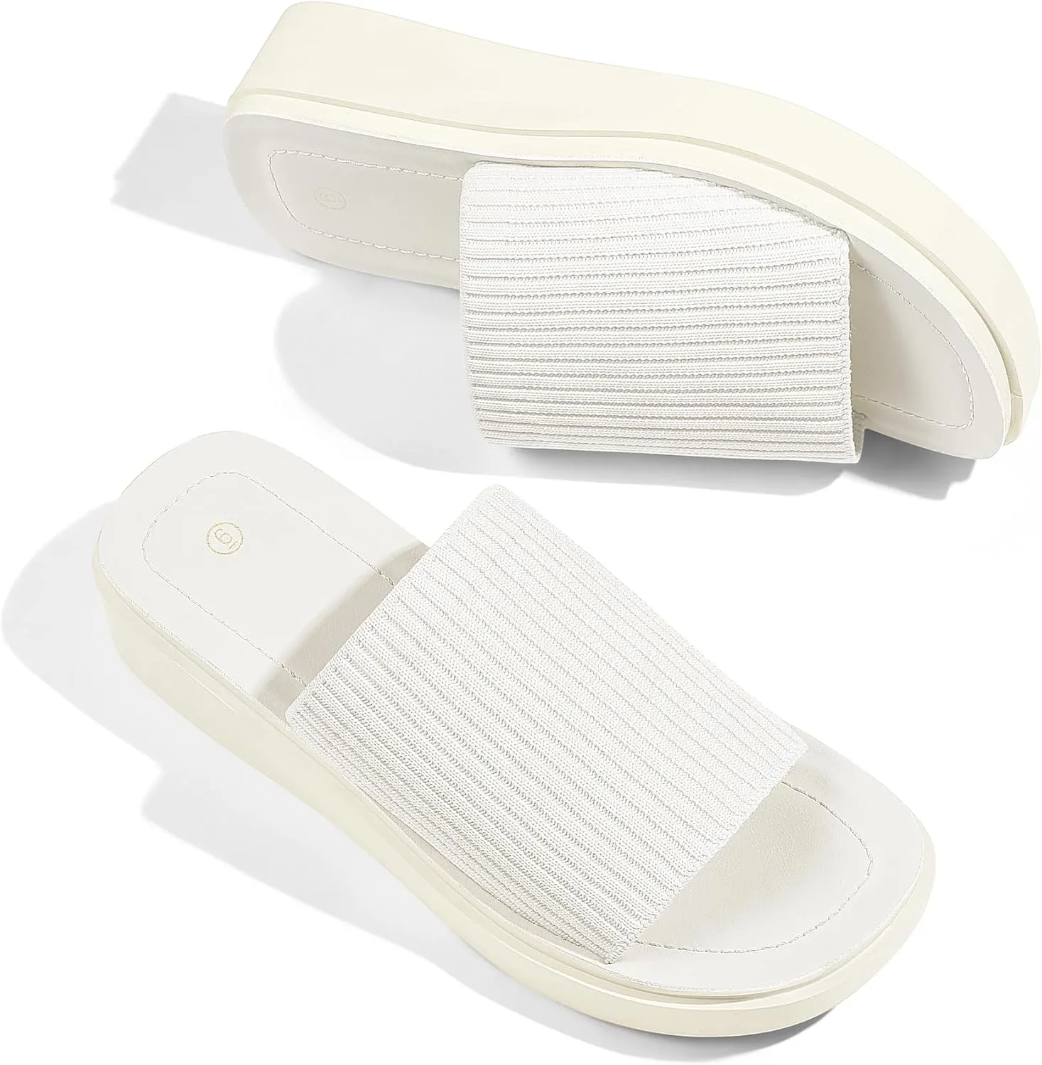 mysoft Women's Platform Sandals 1.8 Inch Slip On Comfortable Knit Open Toe Flatform Chunky Slide Sandals