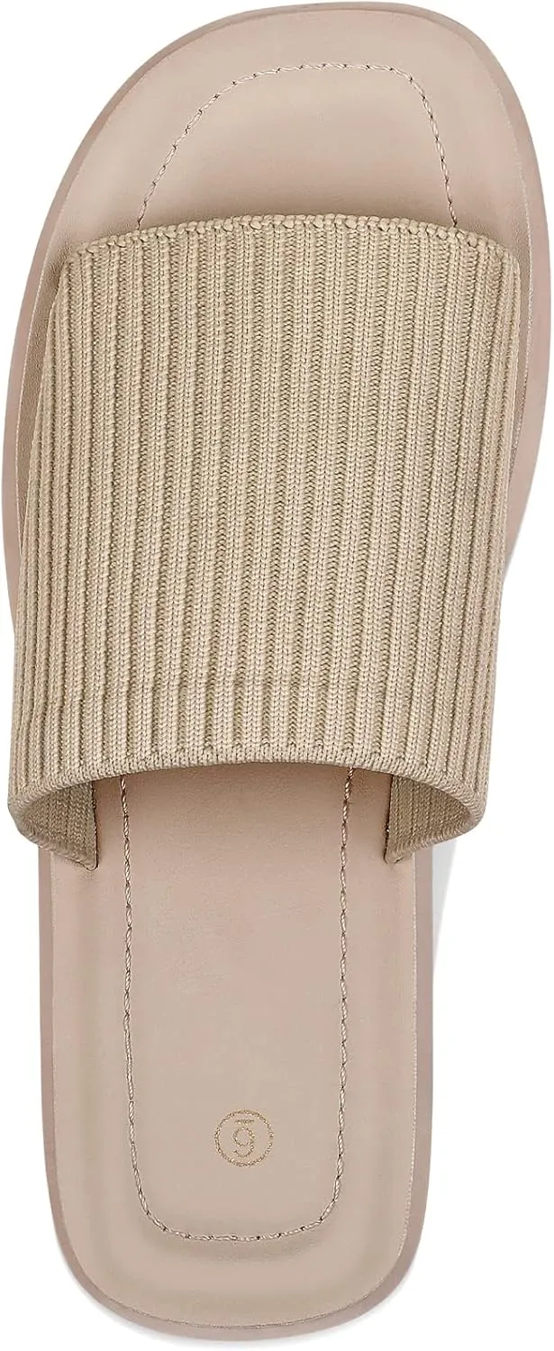 mysoft Women's Platform Sandals 1.8 Inch Slip On Comfortable Knit Open Toe Flatform Chunky Slide Sandals