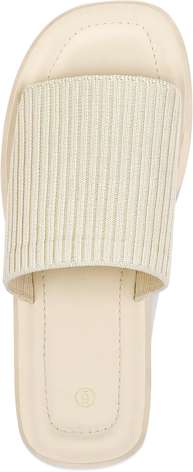 mysoft Women's Platform Sandals 1.8 Inch Slip On Comfortable Knit Open Toe Flatform Chunky Slide Sandals