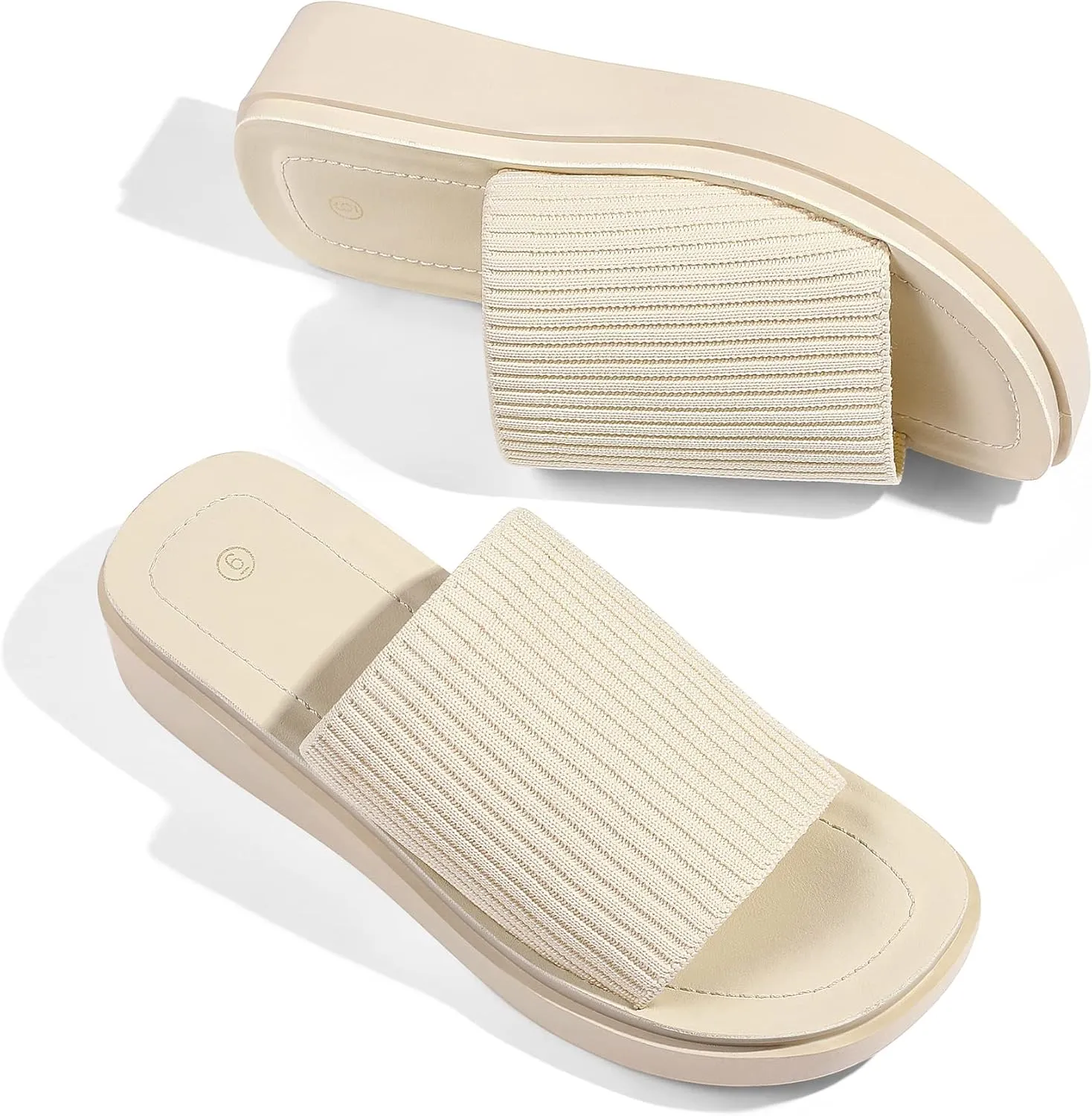 mysoft Women's Platform Sandals 1.8 Inch Slip On Comfortable Knit Open Toe Flatform Chunky Slide Sandals