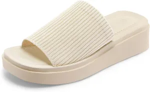 mysoft Women's Platform Sandals 1.8 Inch Slip On Comfortable Knit Open Toe Flatform Chunky Slide Sandals