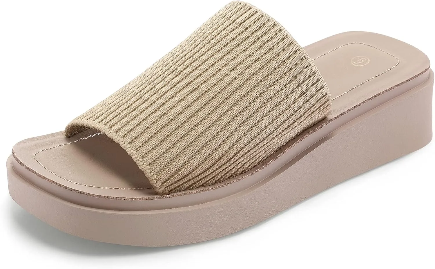 mysoft Women's Platform Sandals 1.8 Inch Slip On Comfortable Knit Open Toe Flatform Chunky Slide Sandals