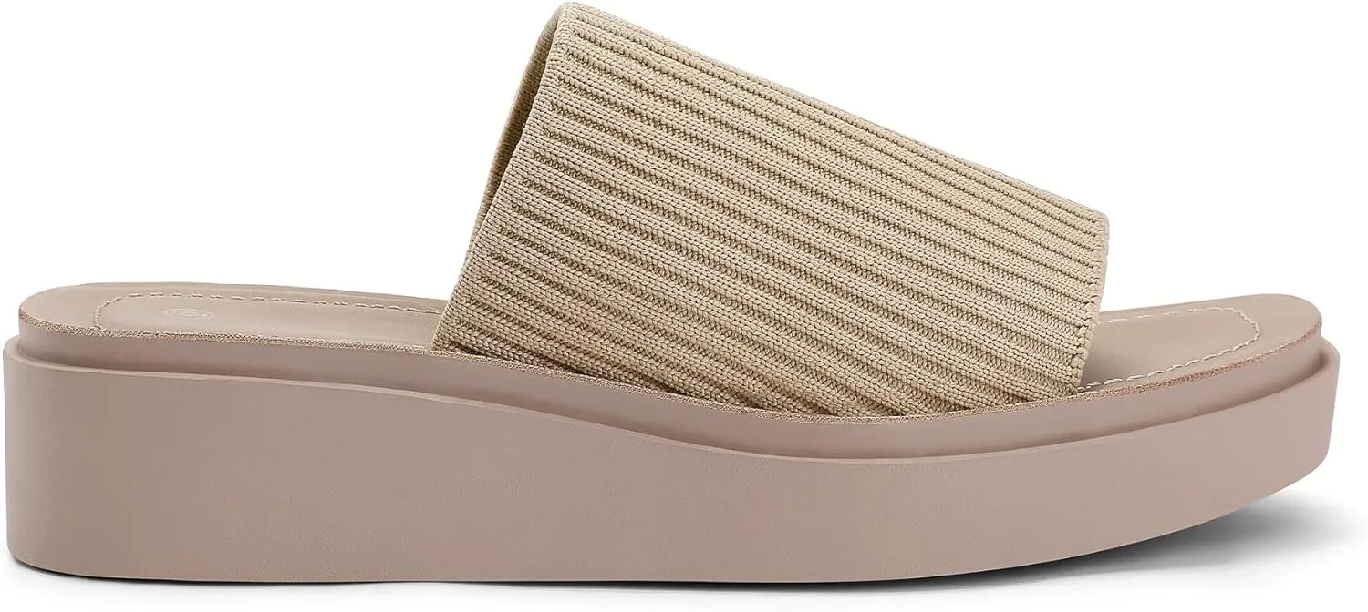 mysoft Women's Platform Sandals 1.8 Inch Slip On Comfortable Knit Open Toe Flatform Chunky Slide Sandals