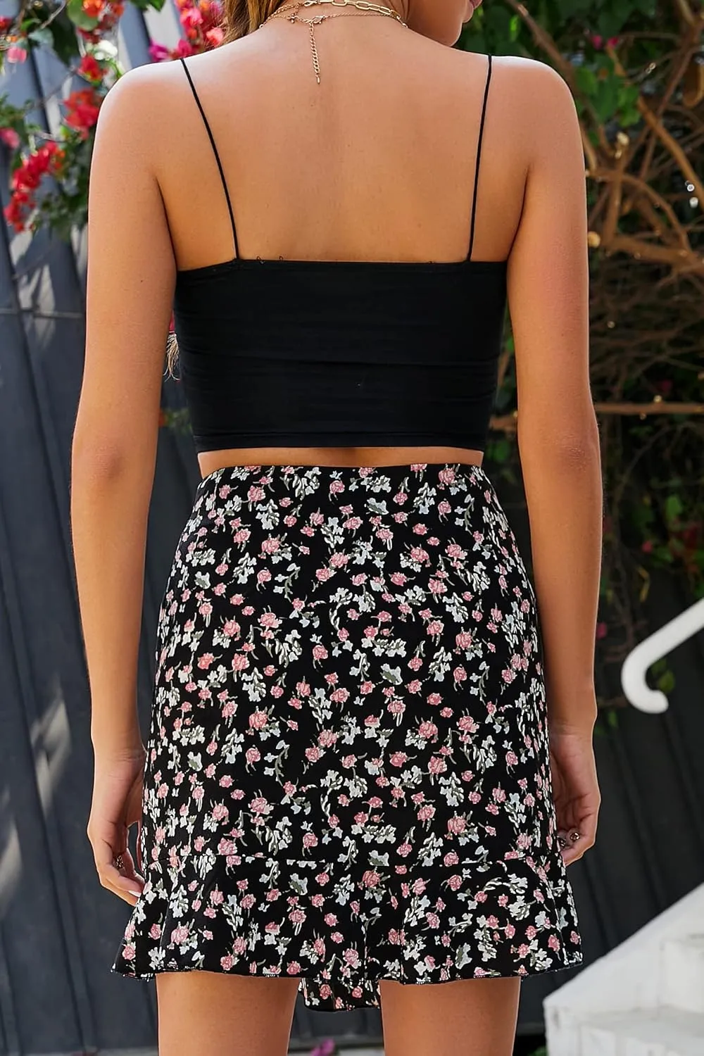 Naggoo Women's Summer Wrap Floral High Waist Ruffle Short Mini Skirts