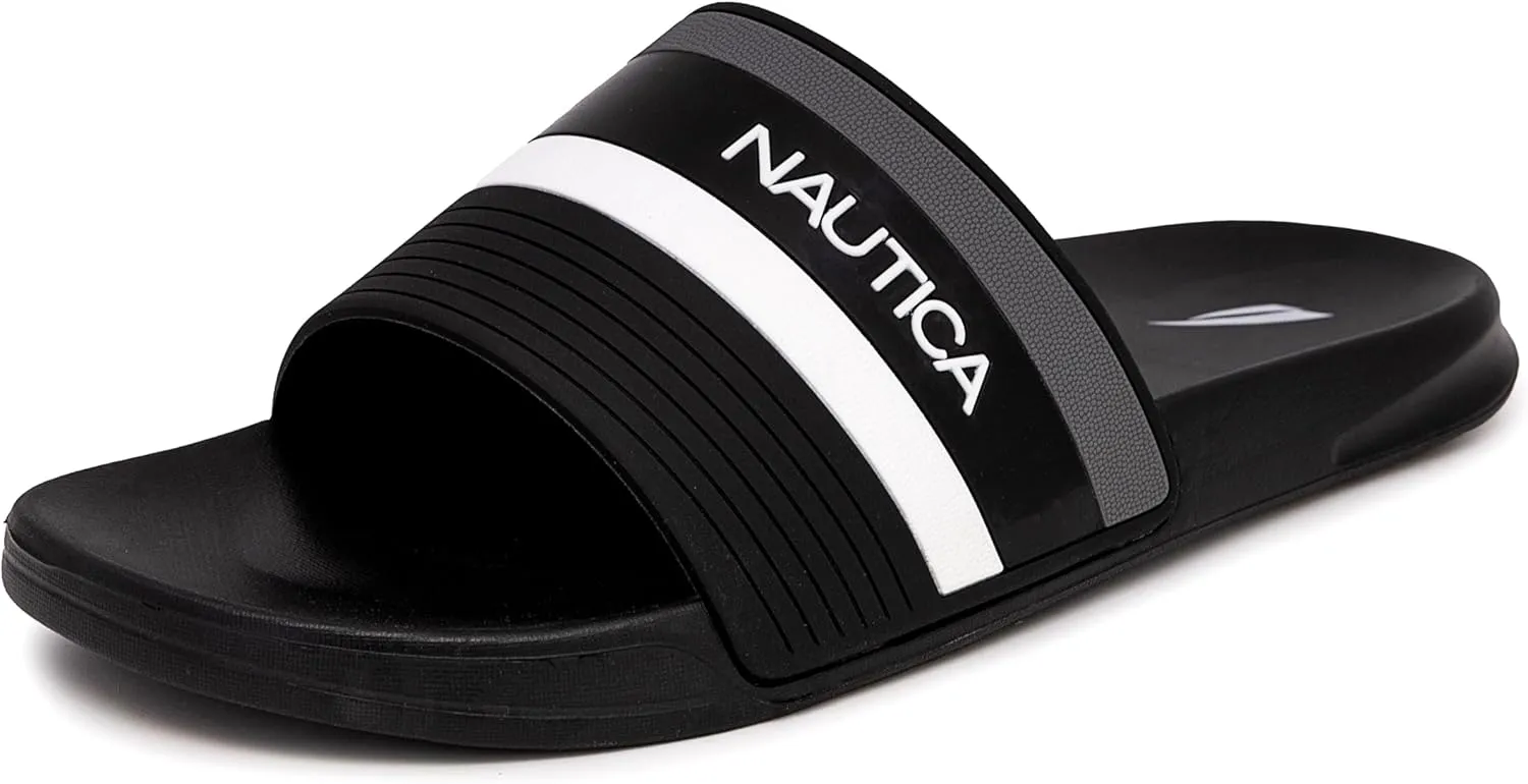 Nautica Men's Open Toe Slide Sandals - Comfortable Indoor & Outdoor Shower Slippers