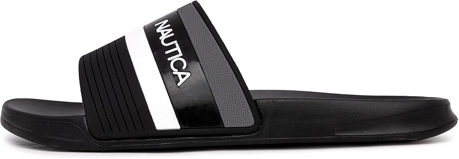 Nautica Men's Open Toe Slide Sandals - Comfortable Indoor & Outdoor Shower Slippers