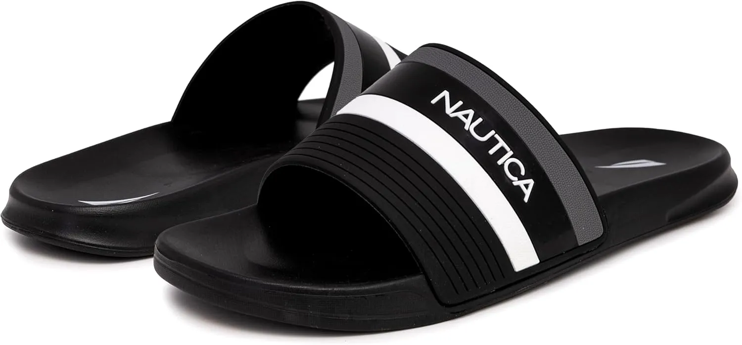 Nautica Men's Open Toe Slide Sandals - Comfortable Indoor & Outdoor Shower Slippers