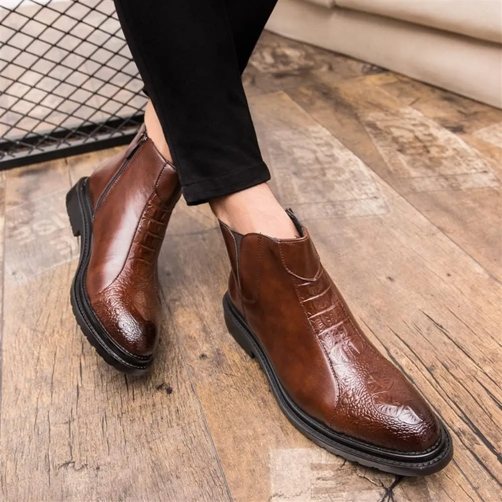 New Chelsea Boots For Men Crocodile Print Side Zip PU Wearable Slip On Anti-slip Non Slip Waterproof Fashion Dress