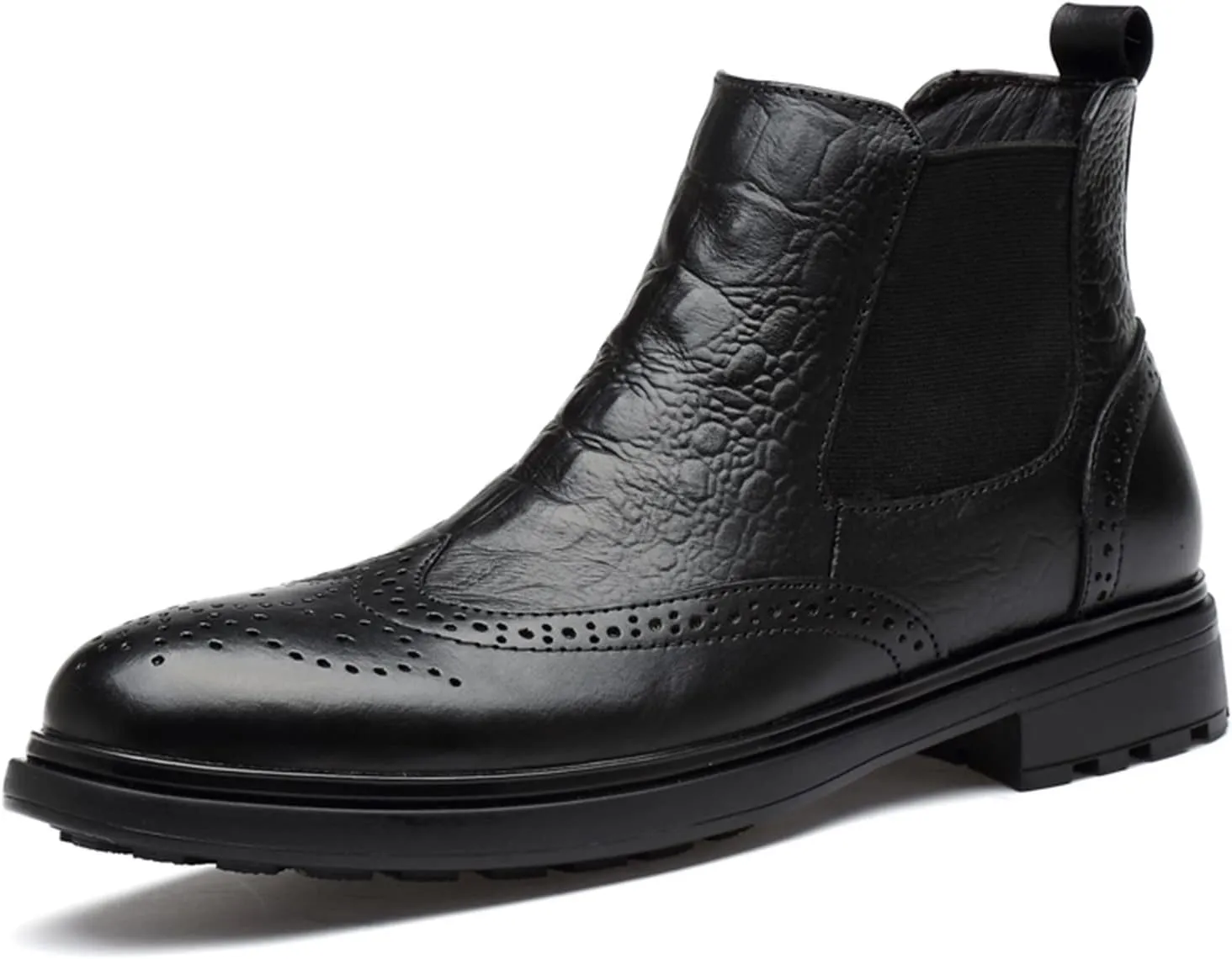 New Chelsea Boots For Men Elastic Bandage Carved Brogue Win Tip Crocodile Print Cowhide Leather Anti-slip Wearable Non Waterproof Formal Classic Slip On