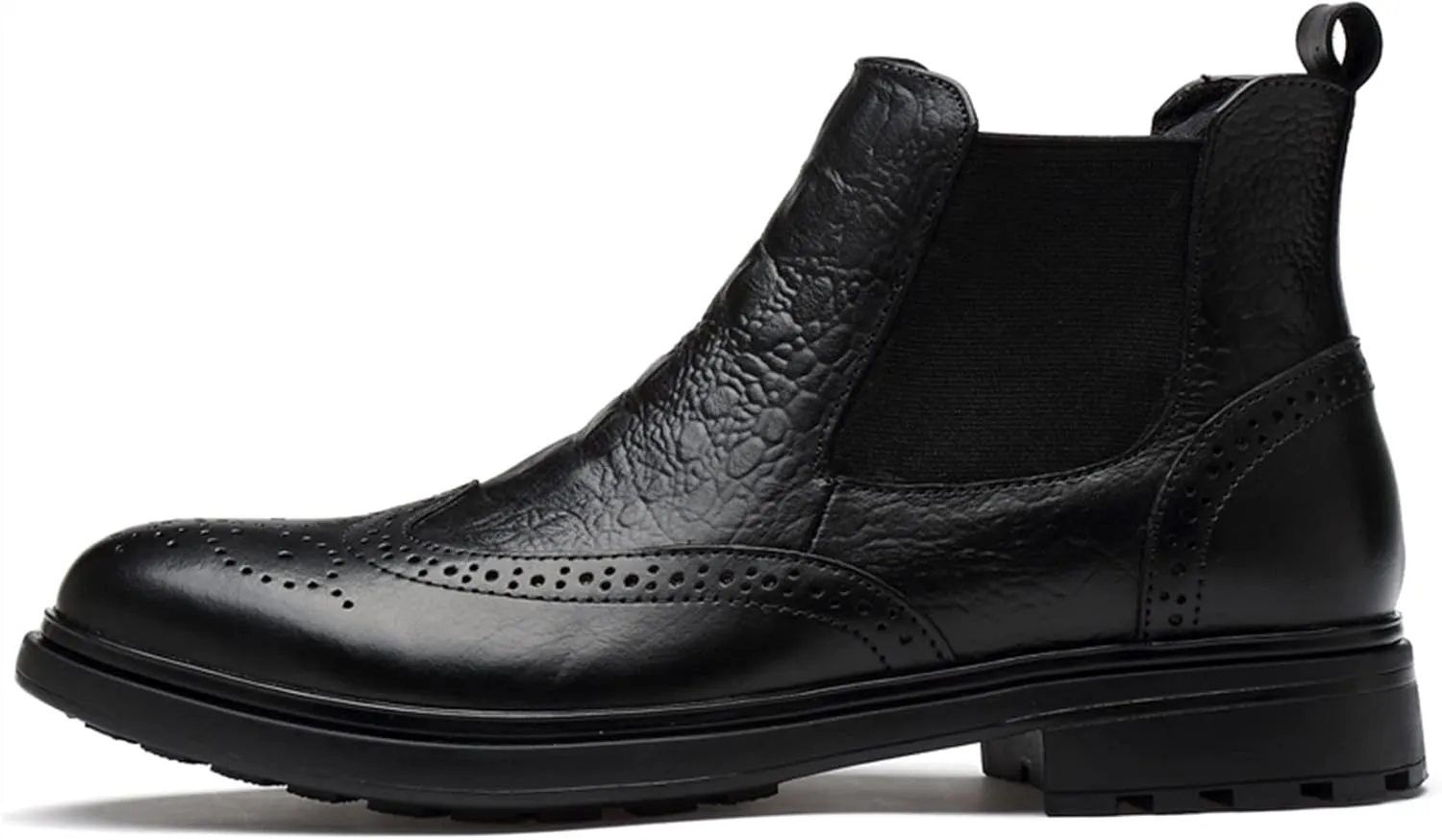 New Chelsea Boots For Men Elastic Bandage Carved Brogue Win Tip Crocodile Print Cowhide Leather Anti-slip Wearable Non Waterproof Formal Classic Slip On