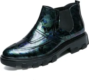 New Chelsea Boots For Men Elastic Bandage Floral Vegan Leather Slip On Non Waterproof Wearable Fashion Slip On