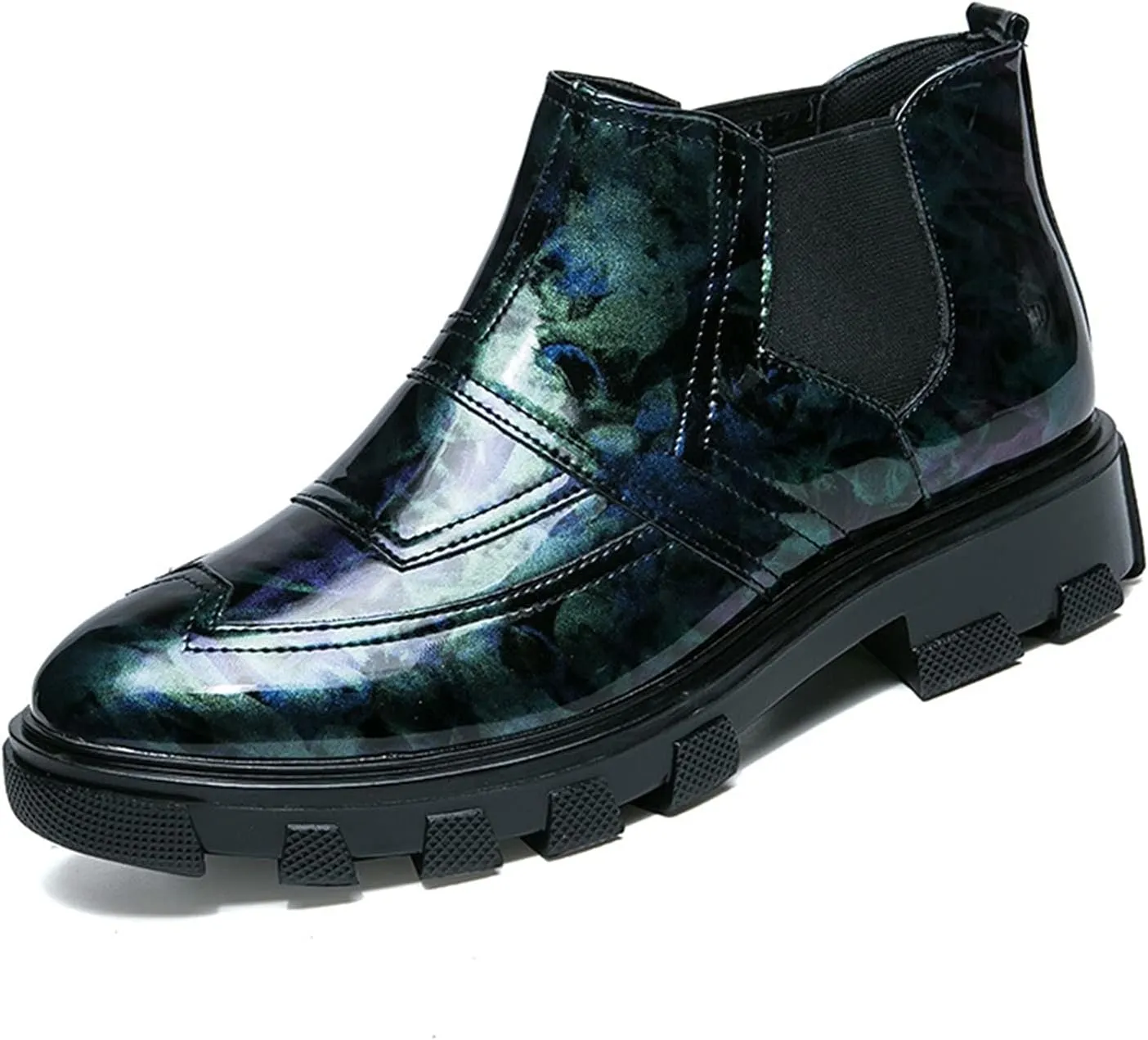 New Chelsea Boots For Men Elastic Bandage Floral Vegan Leather Slip On Non Waterproof Wearable Fashion Slip On