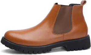New Chelsea Boots For Men Round Toe Simple Shiny Leather Slip On Non Waterproof Wearable Dress Slip On