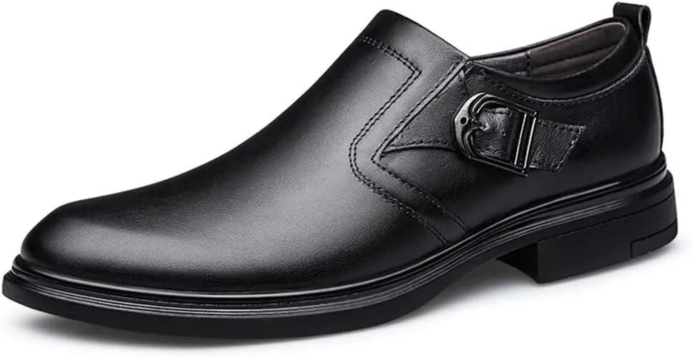 New Dress Shoes for Men Slip On Round Toe Monk Strap Crocodile Embossed Vegan Leather Low Top Block Heel Rubber Sole Non Slip Walking