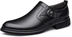 New Dress Shoes for Men Slip On Round Toe Monk Strap Crocodile Embossed Vegan Leather Low Top Block Heel Rubber Sole Non Slip Walking