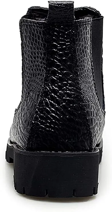 New Men's Chelsea Ankle Boots Crocodile Print Elastic Bandage Genuine Leather Slip On Non Waterproof Wearable Dress Slip On