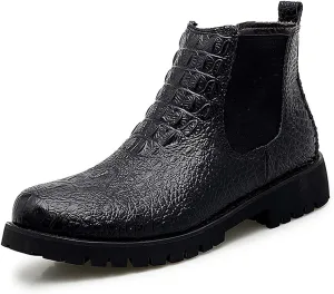 New Men's Chelsea Ankle Boots Crocodile Print Elastic Bandage Genuine Leather Slip On Non Waterproof Wearable Dress Slip On