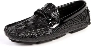 New Men's Loafers Round Toe Crocodile Print Driving Style Loafer Anti-Slip Comfortable Flexible Classic Walking Slip-on