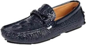 New Men's Loafers Round Toe Crocodile Print Driving Style Loafer Anti-Slip Comfortable Flexible Classic Walking Slip-on