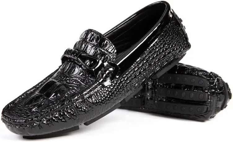 New Men's Loafers Round Toe Crocodile Print Driving Style Loafer Anti-Slip Comfortable Flexible Classic Walking Slip-on