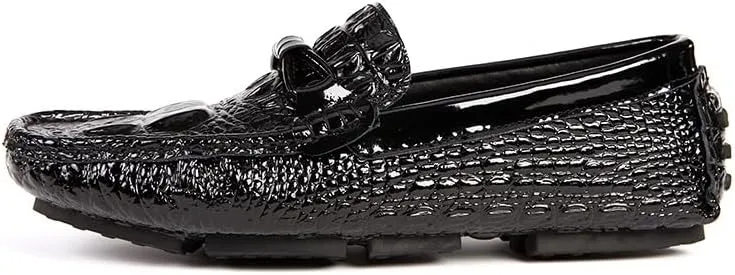 New Men's Loafers Round Toe Crocodile Print Driving Style Loafer Anti-Slip Comfortable Flexible Classic Walking Slip-on