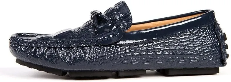 New Men's Loafers Round Toe Crocodile Print Driving Style Loafer Anti-Slip Comfortable Flexible Classic Walking Slip-on