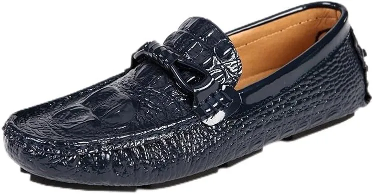 New Men's Loafers Round Toe Crocodile Print Driving Style Loafer Anti-Slip Comfortable Flexible Classic Walking Slip-on
