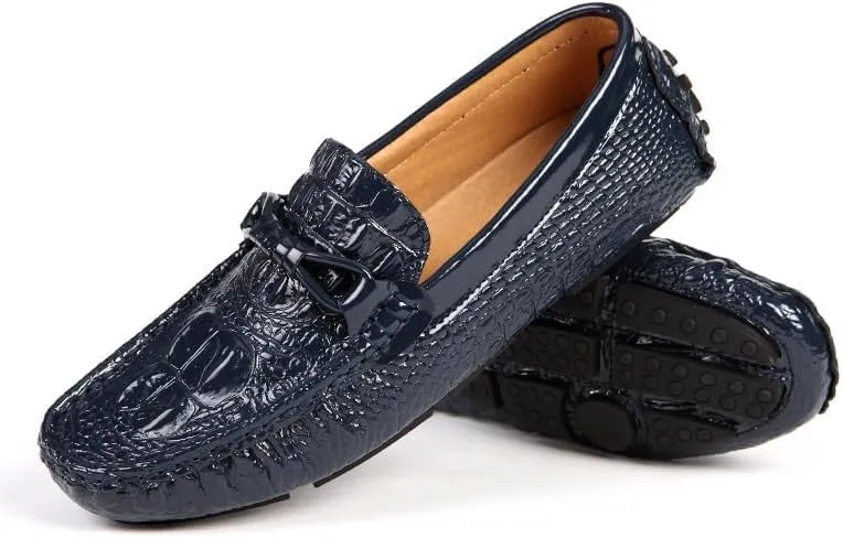 New Men's Loafers Round Toe Crocodile Print Driving Style Loafer Anti-Slip Comfortable Flexible Classic Walking Slip-on