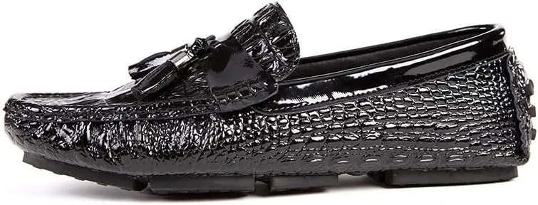 New Mens Loafers Shoe Vegan Leather Crocodile Print Driving Loafers Tassel Flexible Comfortable Anti-Slip Walking Outdoor Slip On