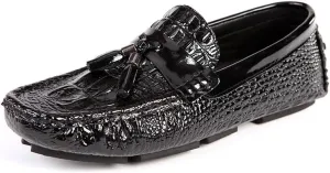 New Mens Loafers Shoe Vegan Leather Crocodile Print Driving Loafers Tassel Flexible Comfortable Anti-Slip Walking Outdoor Slip On